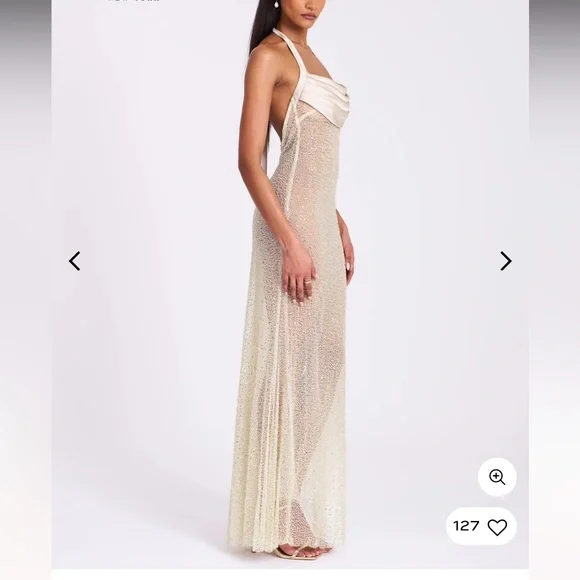 Zahya Lime Halter Backless Beaded Mesh Gown - Picture 6 of 7